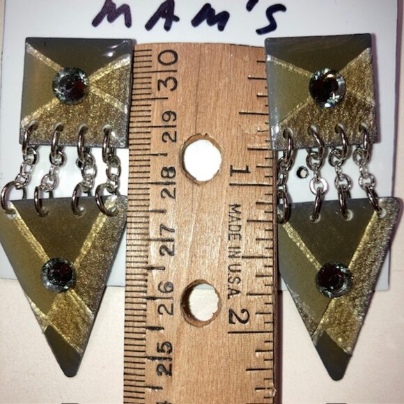 VINTAGE MAM DESIGNS COLLECTORS SIGNED GOLD/MULTICOLOR EARRINGS PIERCED - Picture 4 of 4